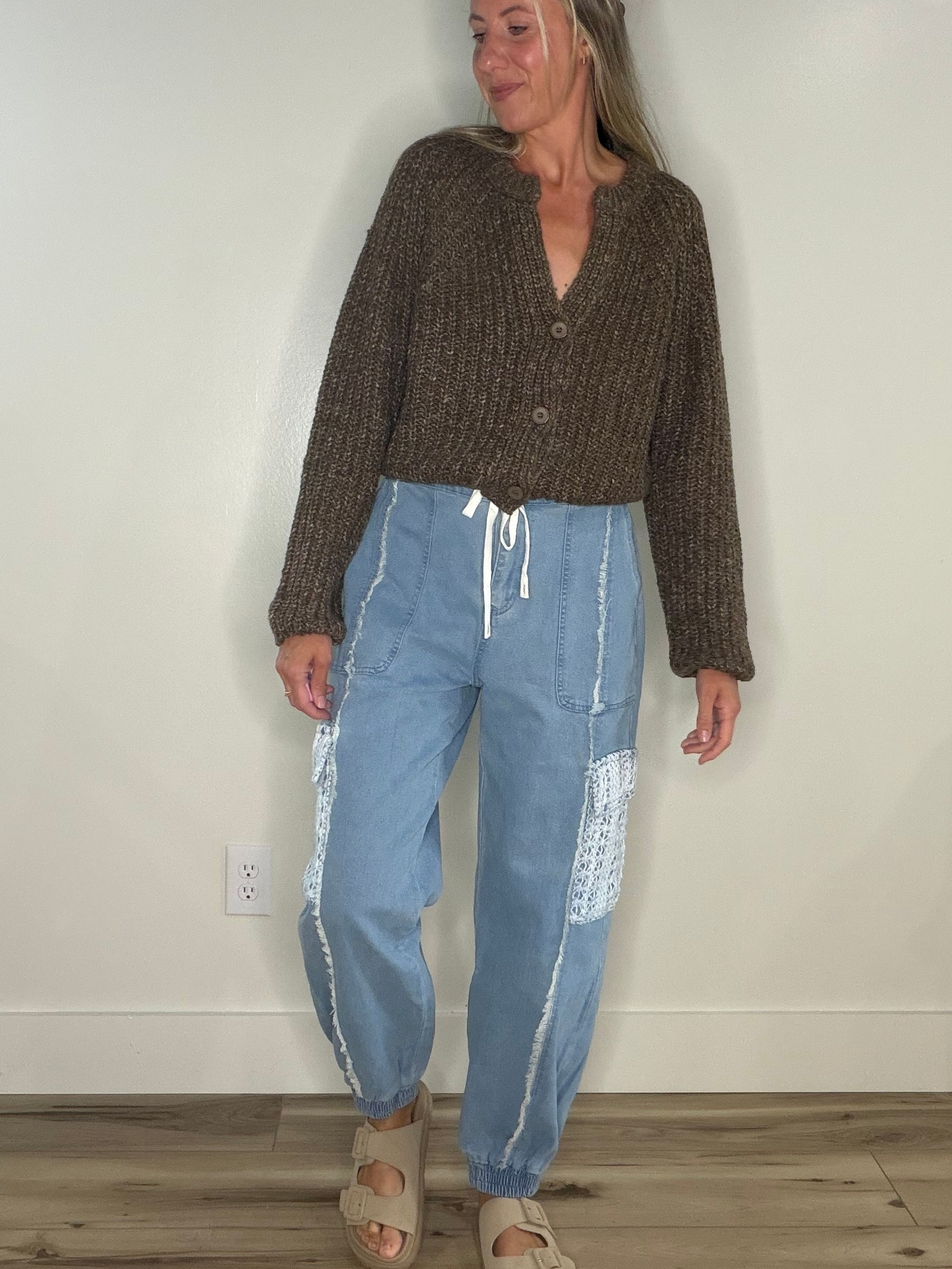 Denim Lace Drawstring Pants