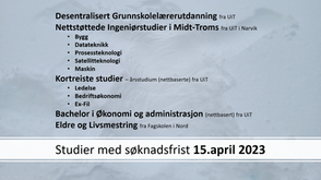 Studier med søknadsfrist 15.april 2023