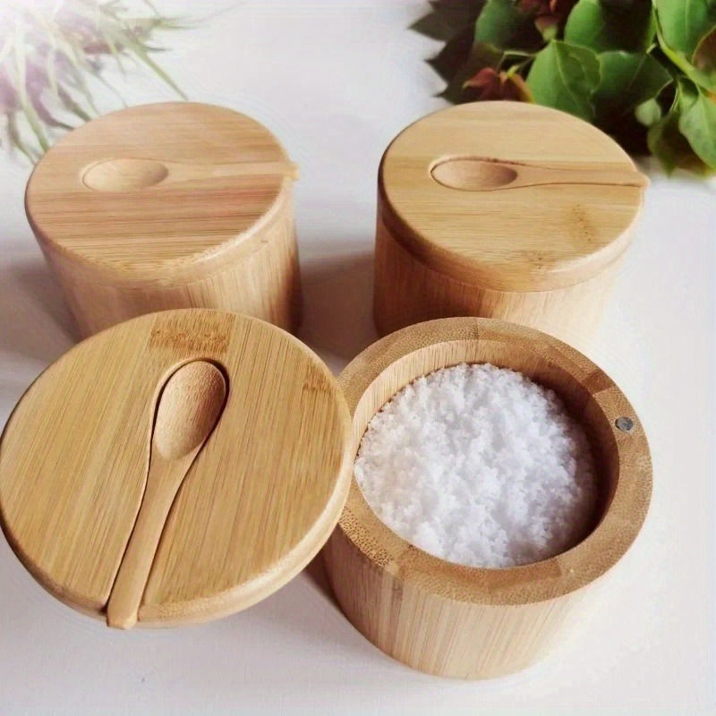 Salt Seasoning Jars Pepper Jar Bamboo Condiment Box Bowl Storage Pot Set Wood Su