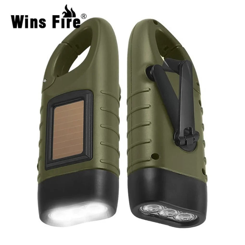 LED Flashlight Hand Crank Solar Powered Rechargeable Survival Gear Self Powered