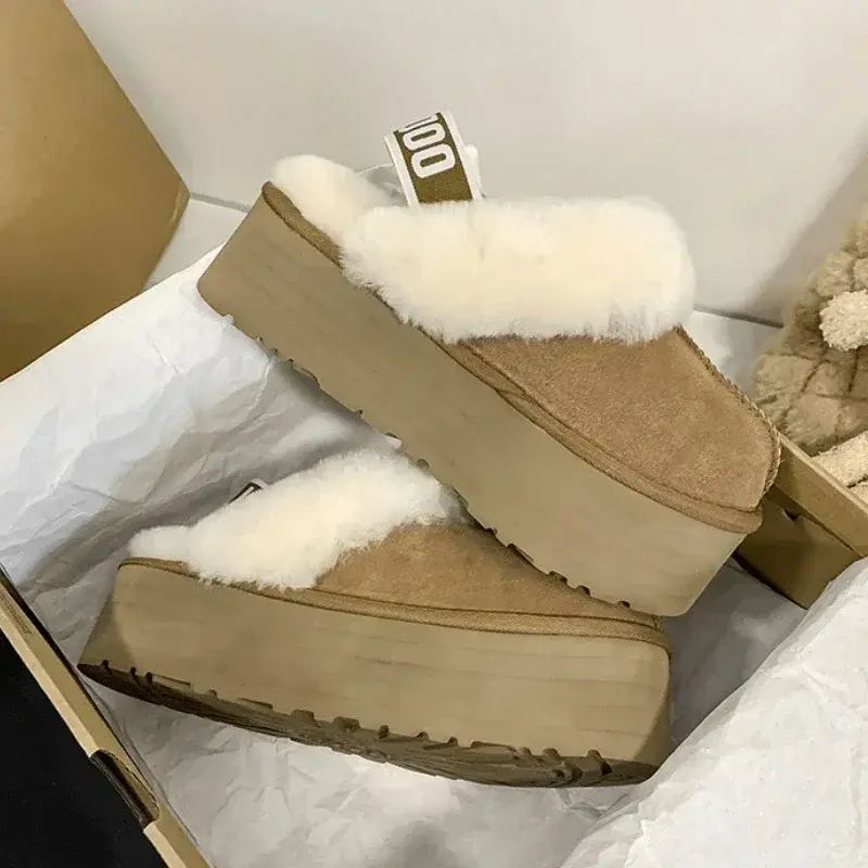 Slippers Winter Women Fur Warm Boots Platform Flip Flops New Short Plush Flats H