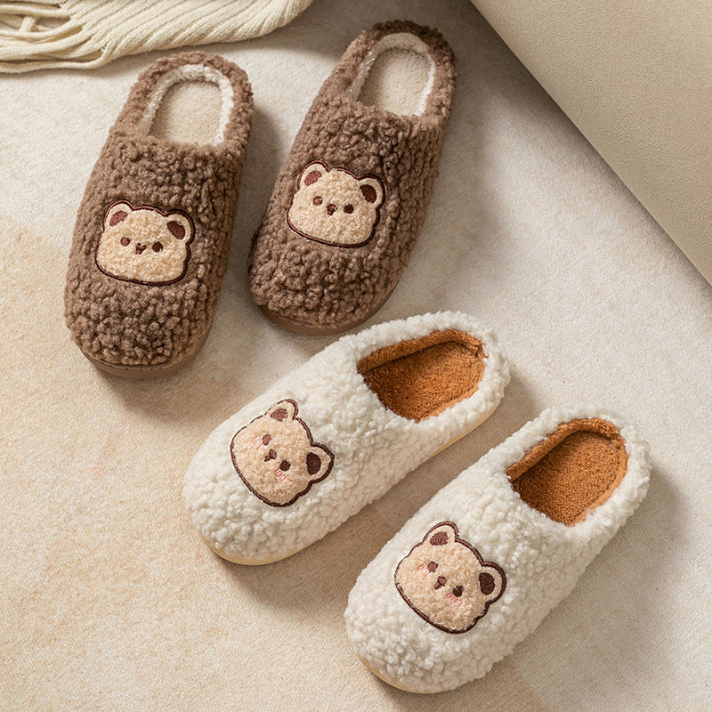 New Women Home Slippers Men Furry Indoor Bedroom Flats Warm Plush Couples Cute C