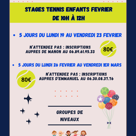 Aux vacances de Février : Stages de tennis enfants