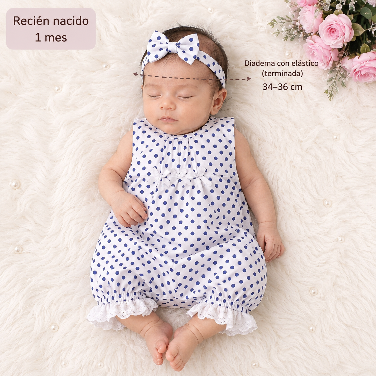 Handmade Polka Dot Baby Romper Set with Matching Headband – Newborn Girl Outfit