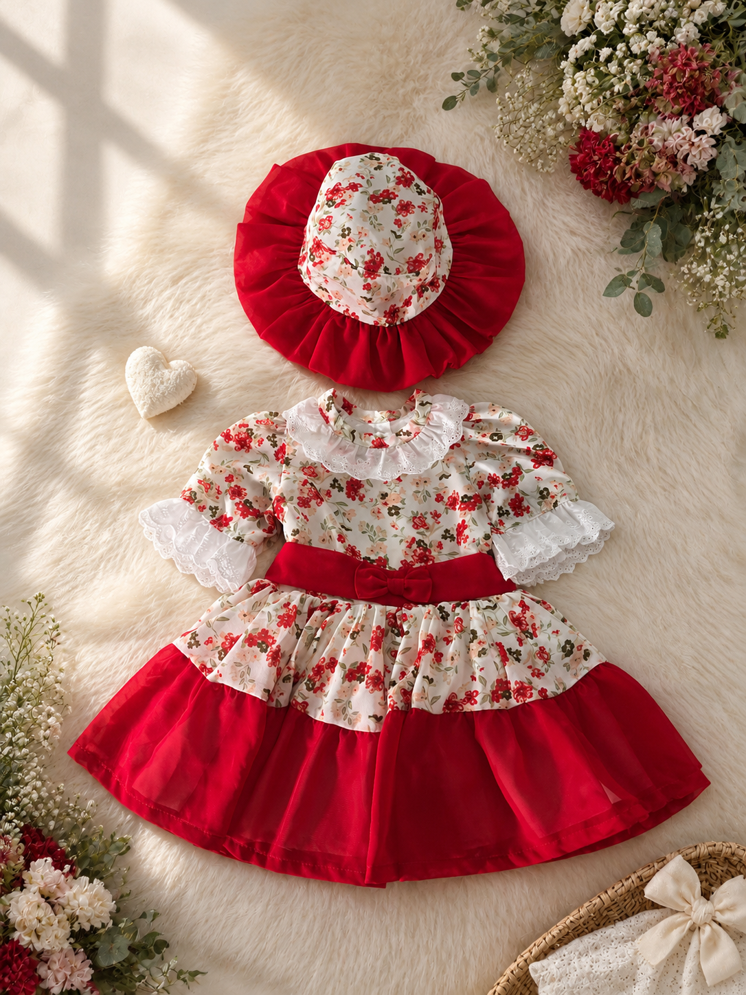 Handmade Sewn Scarlet Blossom Princess Party Dress Set – Boutique – NJ