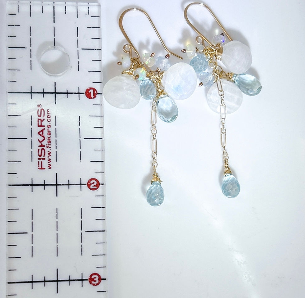 Thumbnail: Rainbow moonstone earrings gemstone cluster with aquamarine, blue topaz
