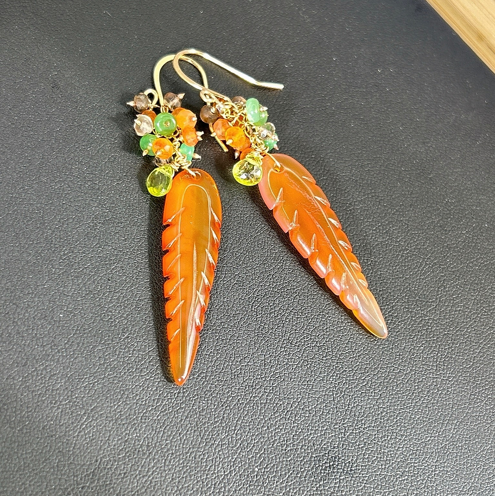 Thumbnail: Orange carnelian with earring with chrysoprase, smoky gemstone earring in rustic