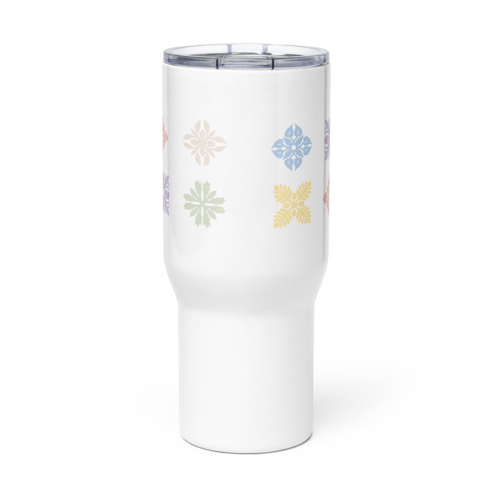 Mug, Travel Mug with a Handle ~ Hawaiian Quilt