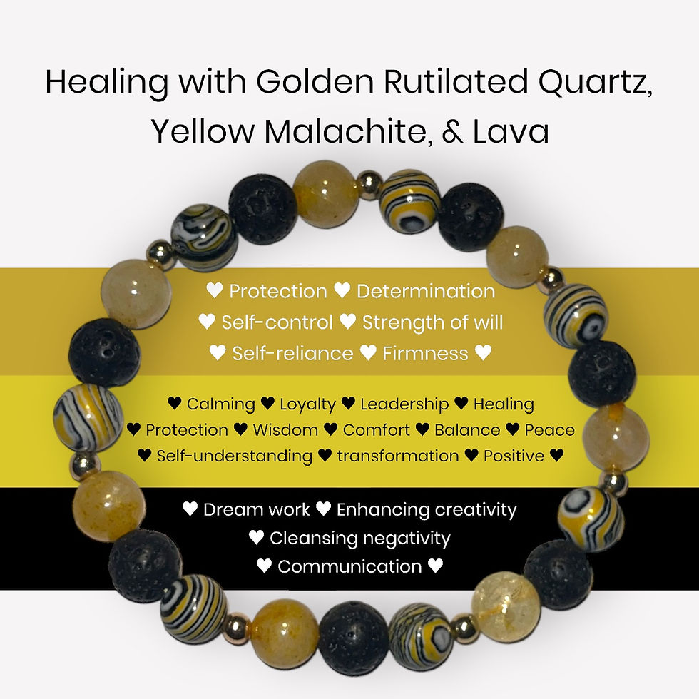 Thumbnail: GOLDEN RUTILATED QUARTZ, YELLOW MALACHITE, & LAVA