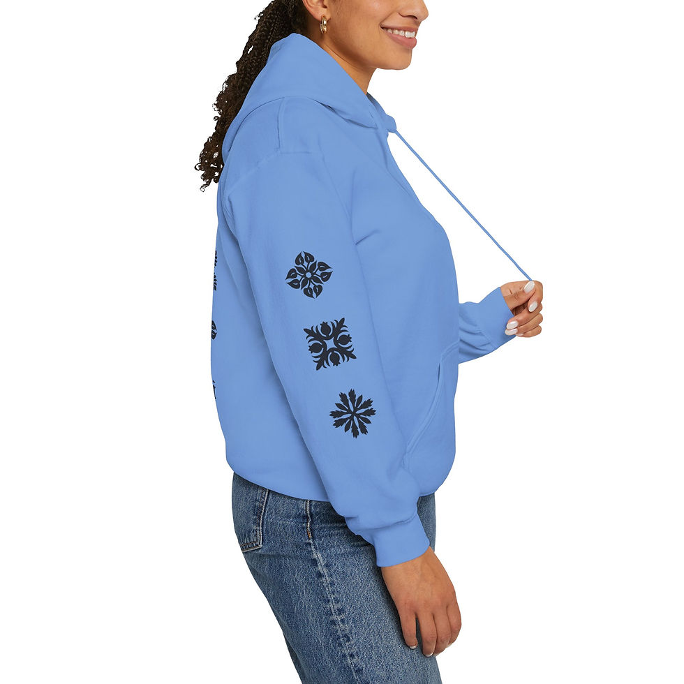 Thumbnail: Hooded Sweatshirt, Hawaiian Quilt Designs ~ Noho 'ana Kanaka Maoli