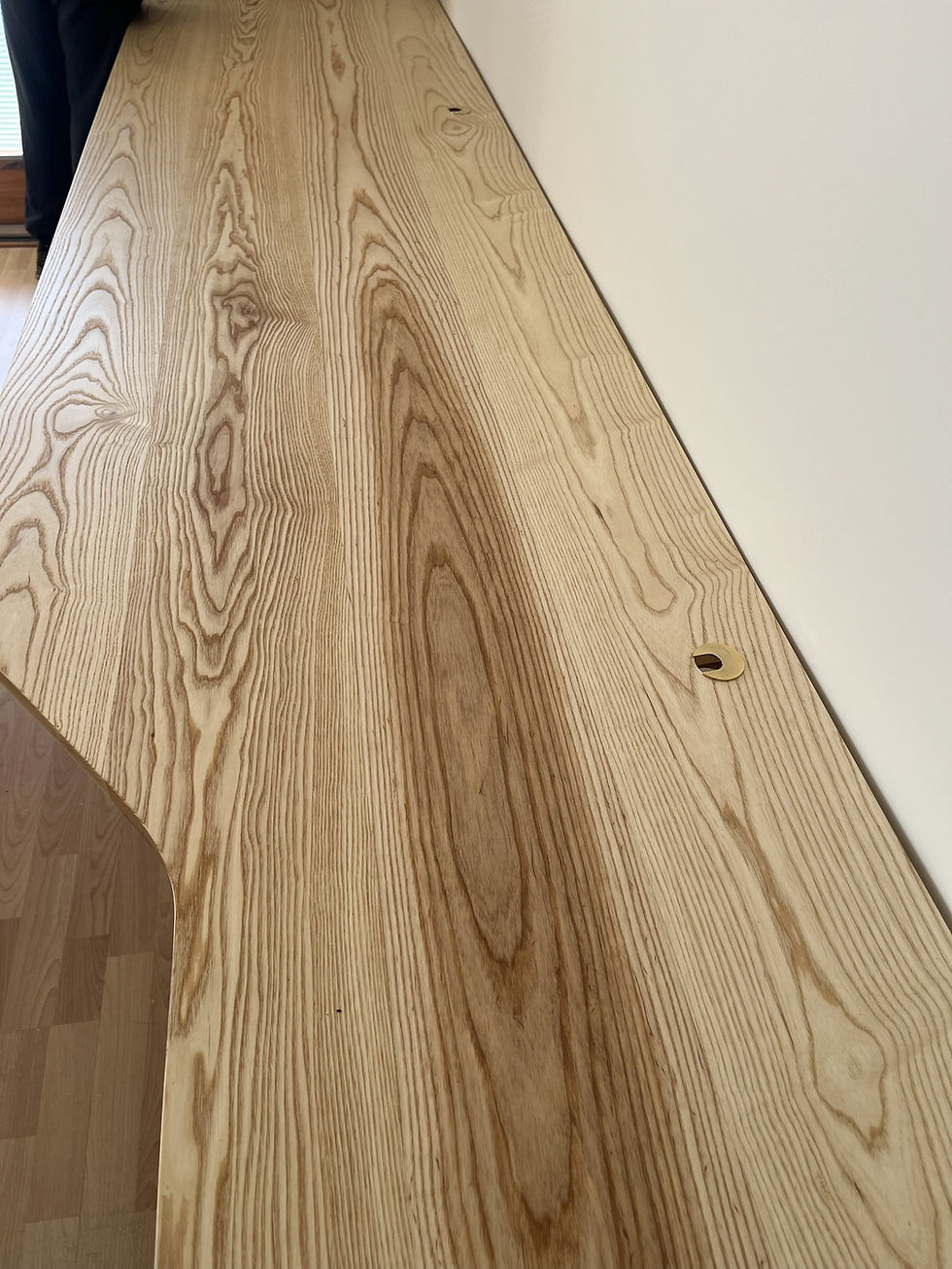 Custom solid ash home office desk with a curved return