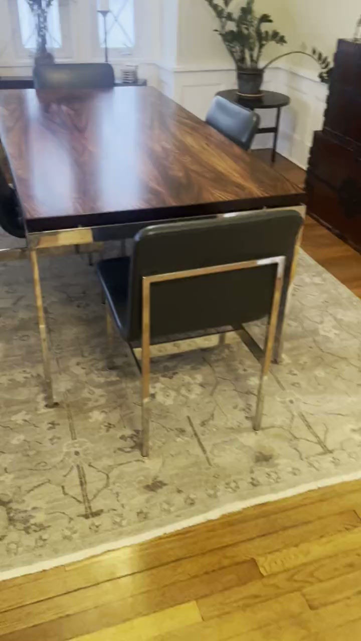 A walk around the refinished 1960 Cumberland mid-century dining table and its figured grain, White Plains, New York.