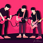 DALL·E 2024-04-14 18.33.34 - Four guys on a stage holding electric guitars, all of the guy