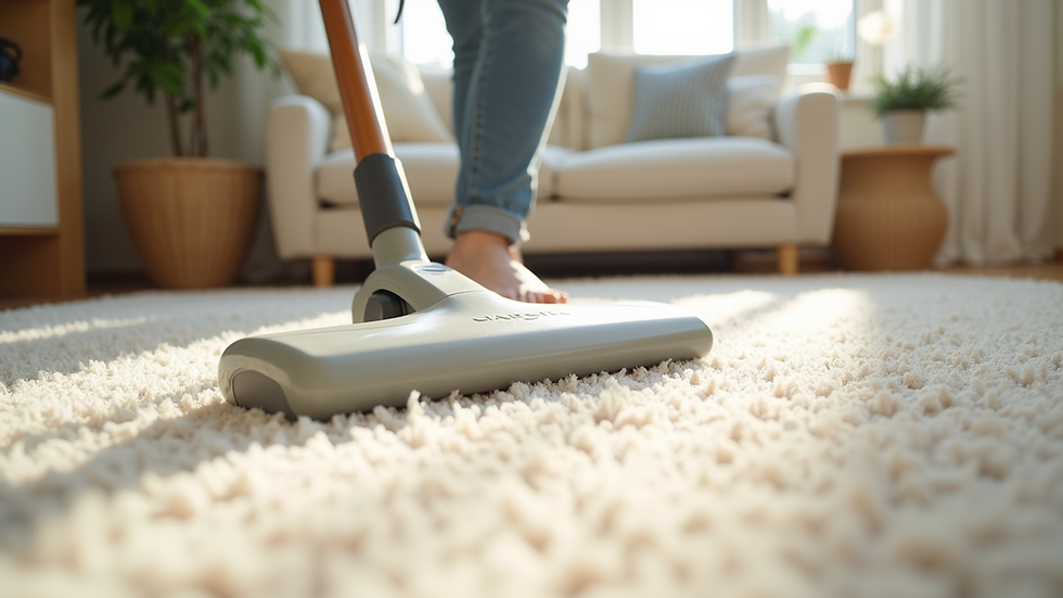 High angle view of a freshly vacuumed living room carpet