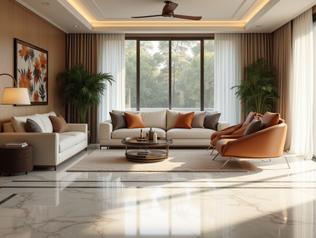 A quiet, softly lit living room with neutral tones and large windows, creating a calm and reflective atmosphere
