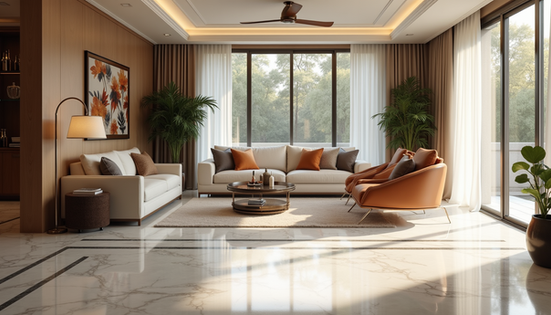 A quiet, softly lit living room with neutral tones and large windows, creating a calm and reflective atmosphere
