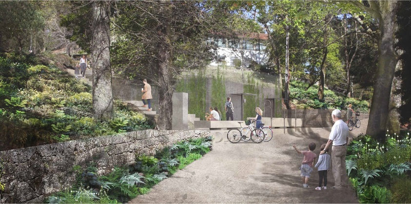 crianças a andar de bicicleta e adultos a passear