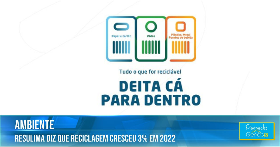 contentores azul, verde e amarelo, para reciclagem de papel/cartão, vidro e plástico/metal, respetivamente