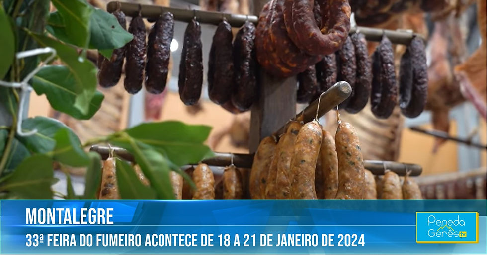 chouriças e alheiras penduradas junto com folhas de louro