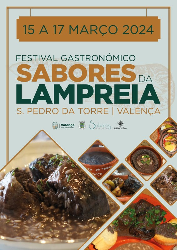 cartaz do Festival Gastronómico Sabores da Lampreia com o ciclóstomo cozinhado de várias maneiras