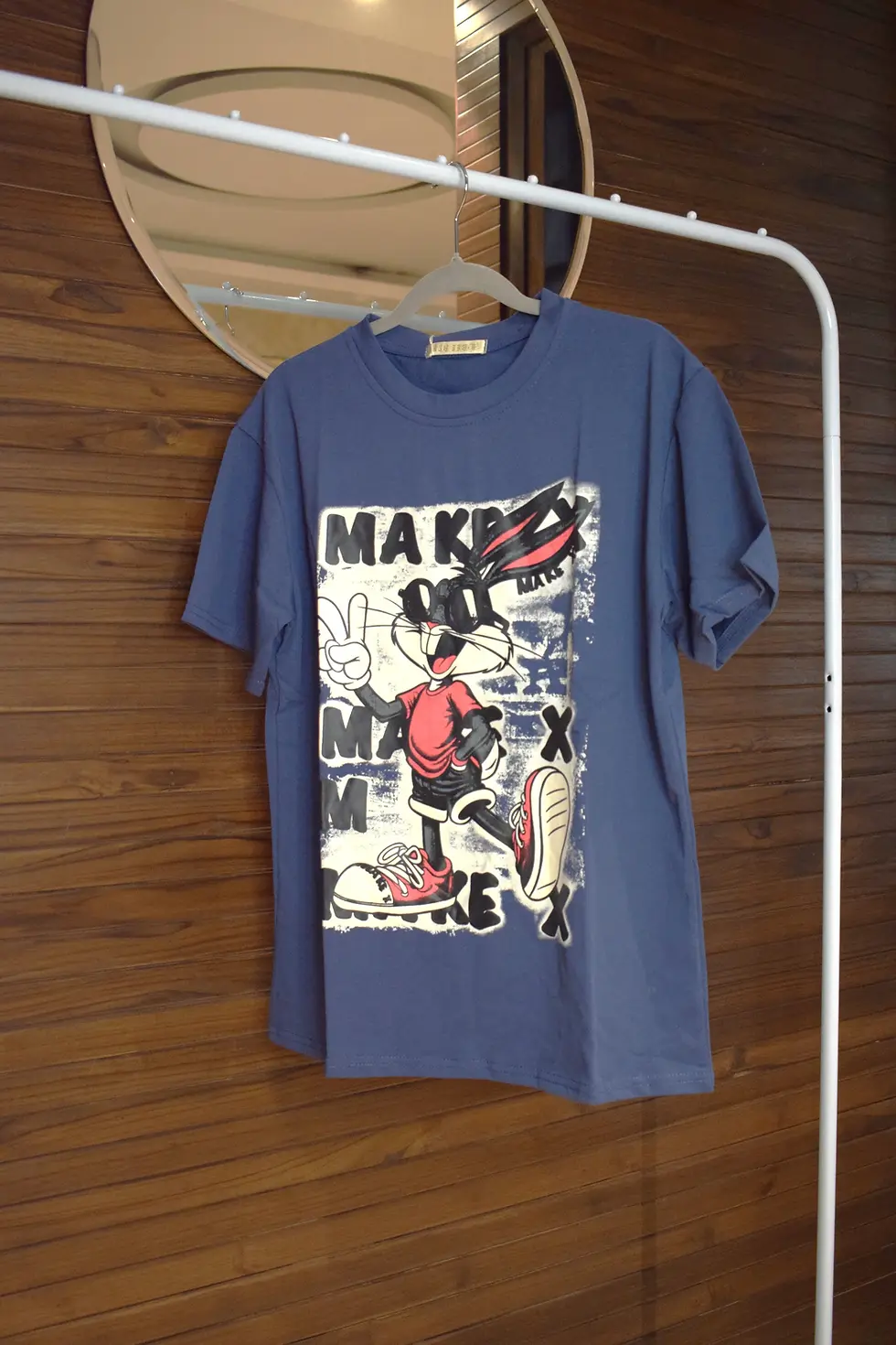 Thumbnail: Blue T-shirt featuring "MAKE ME" print and Mickey Mouse graphic and Skynn