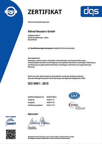 Alfred Neudert GmbH Certificat DIN9000 allemand