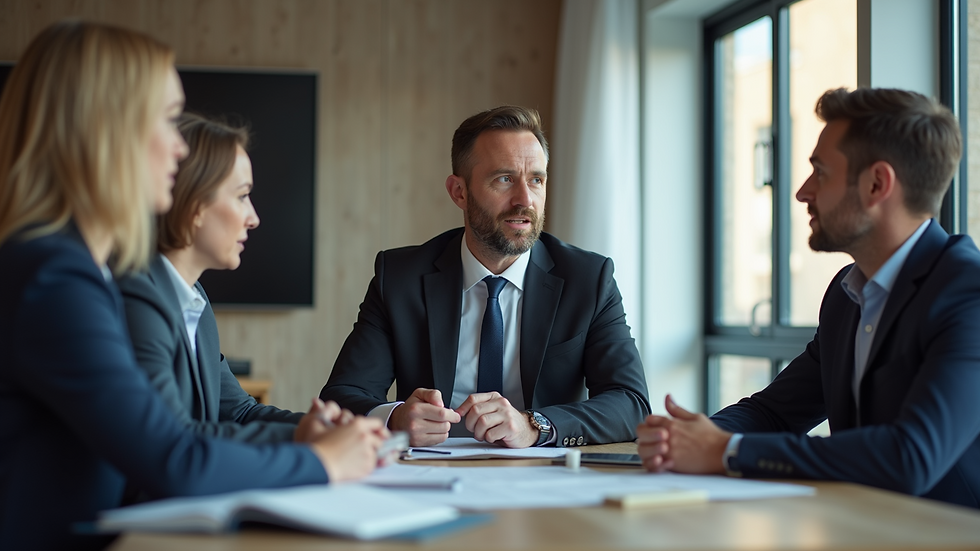 Eye-level view of a property consultant discussing investment strategies with a client