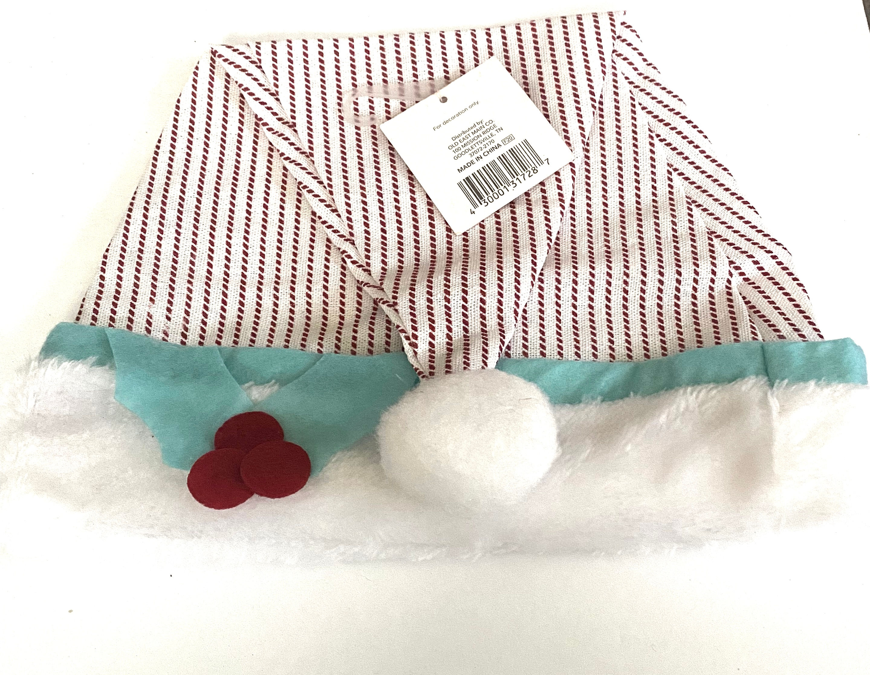 Candy Stripe Blue Holly Santa Hat