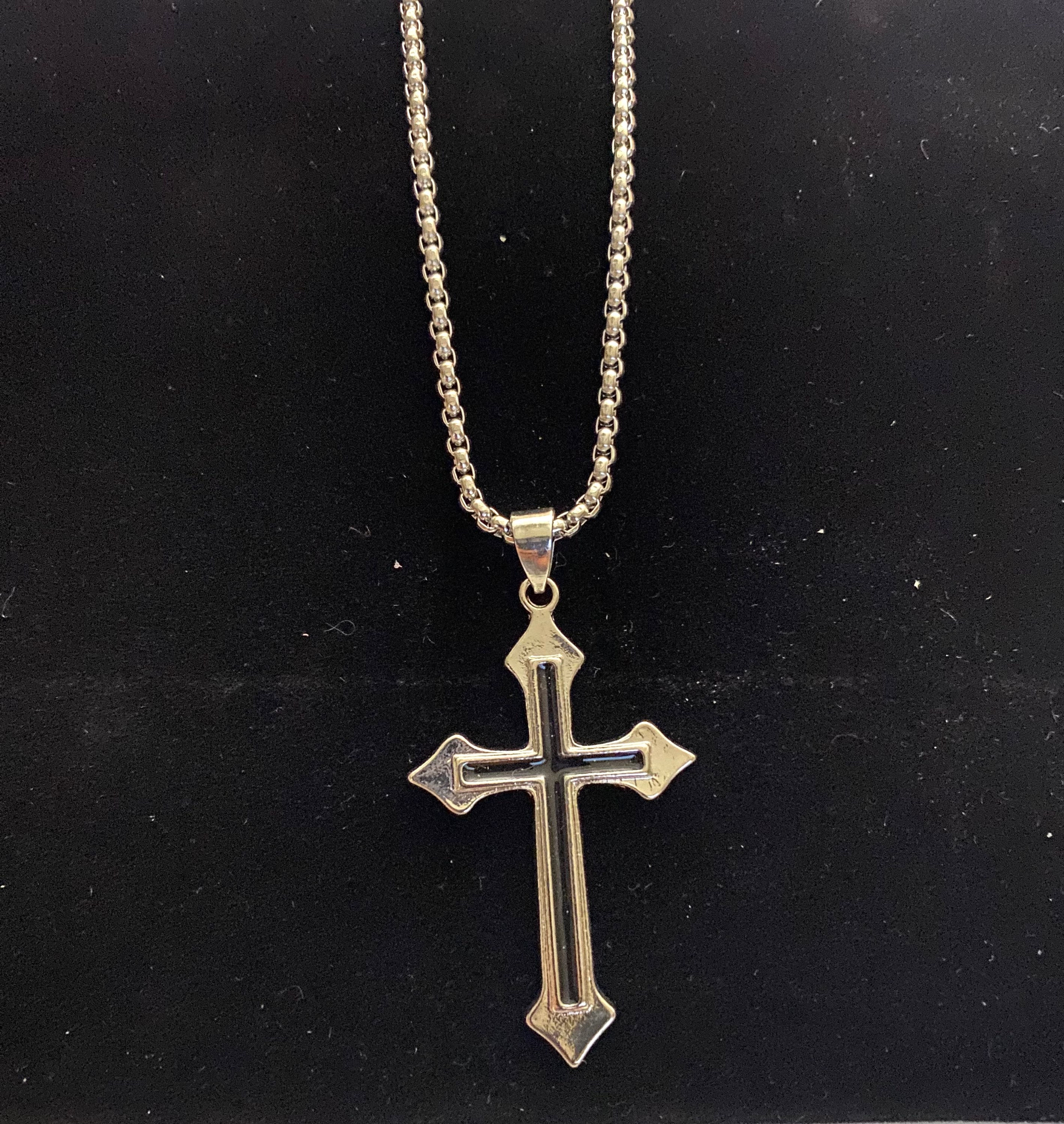 Men Cross Pendant Necklace Stainless Steel Multilayer Chain 20"