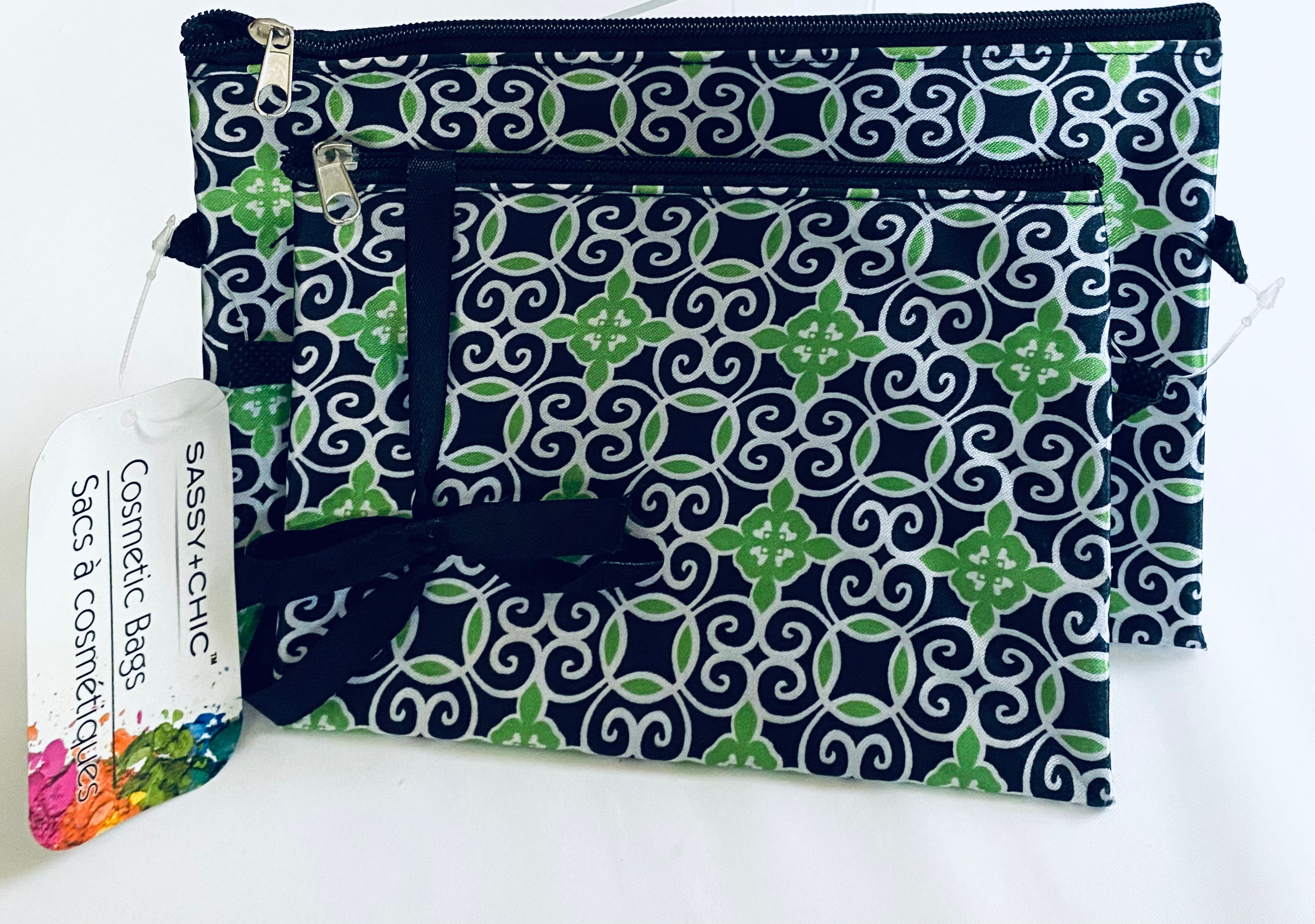 Sassy + Chic Cosmetic Bags - 2Pc Set Green Pattern