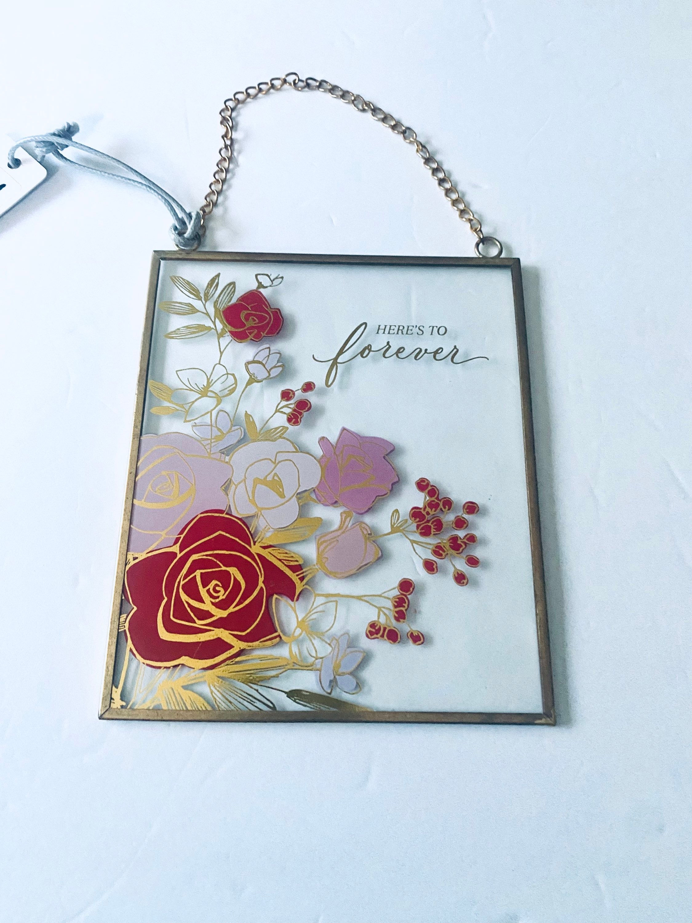 Hallmark “Here’s To forever” Floral Painted Glass Wall Decor
