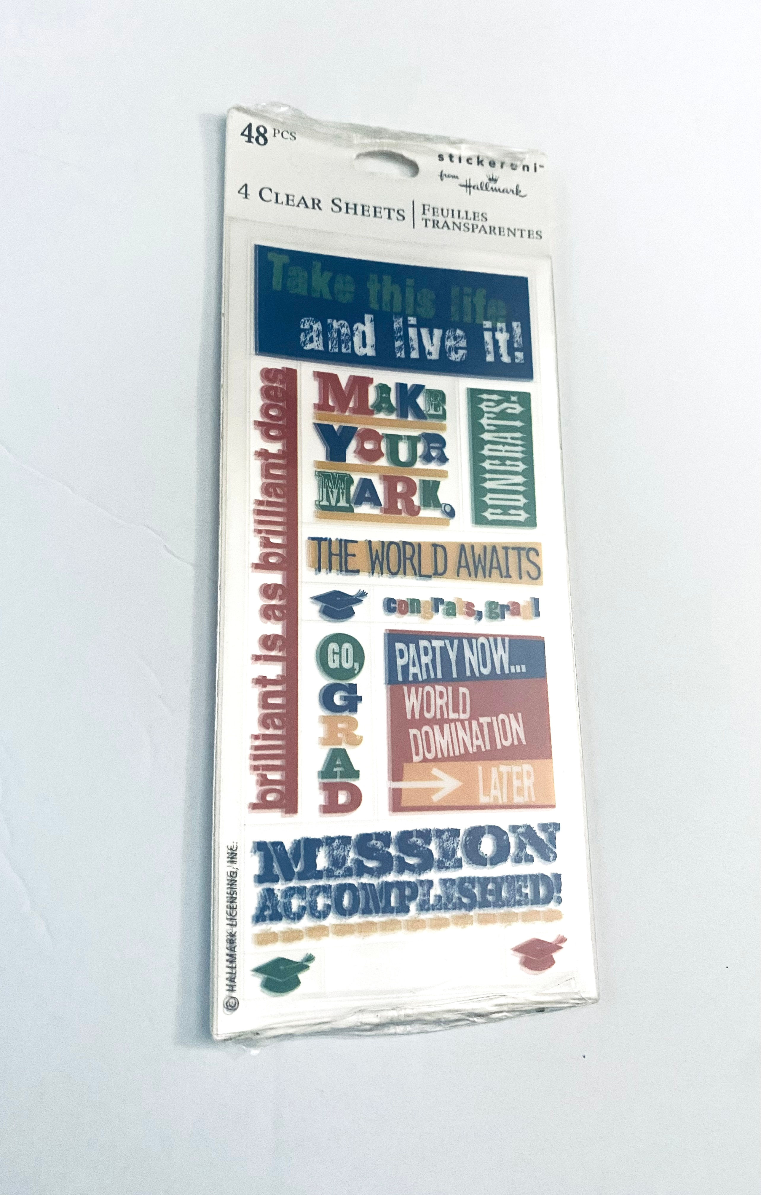 Hallmark Stickeroni Clear Sheets Graduation Stickers - 48 Pcs GSS4036