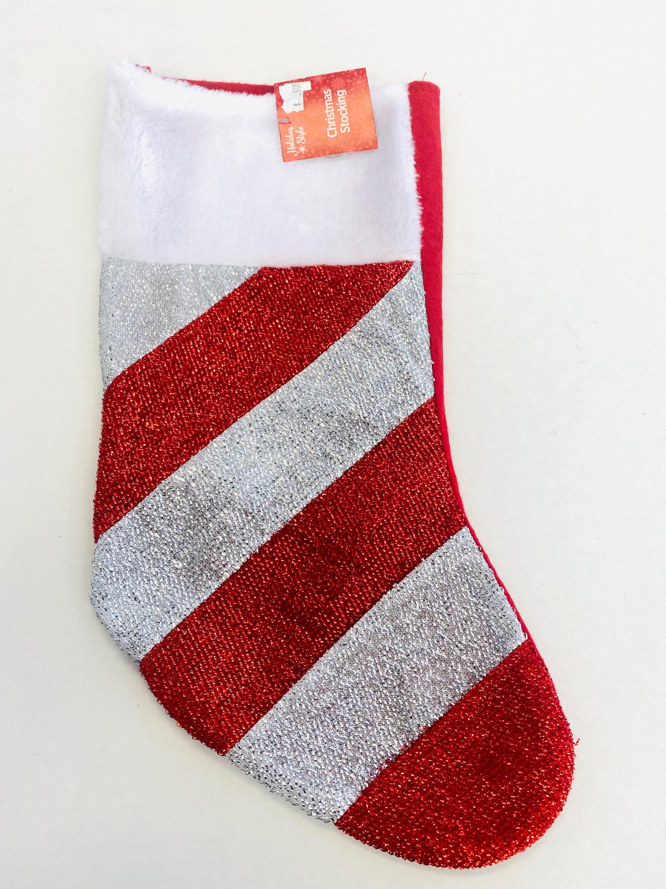 Red Silver Stripe Stocking by Holiday Style