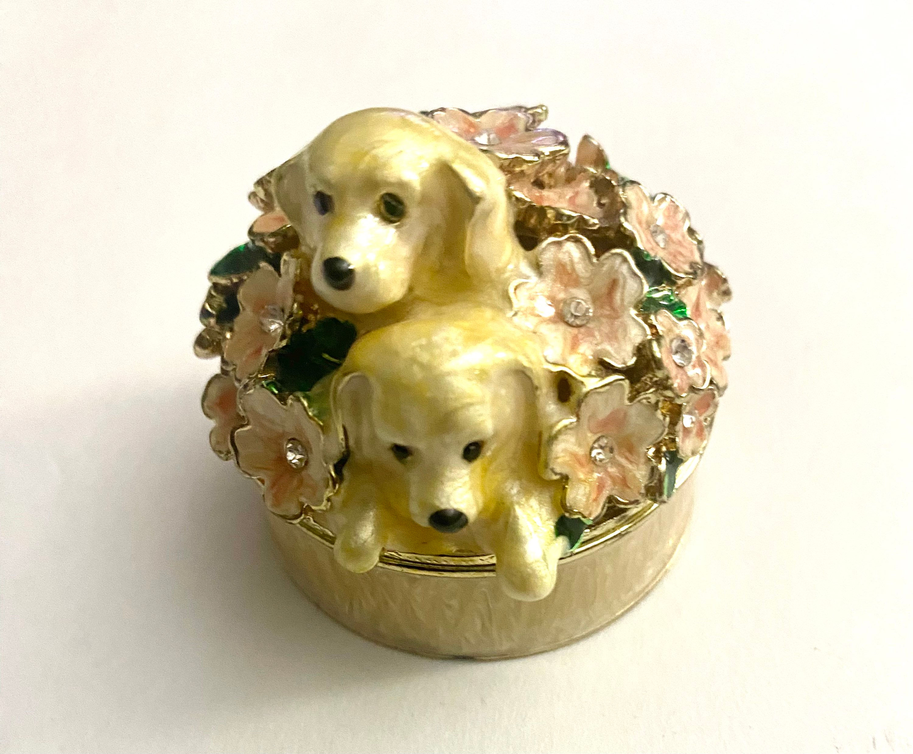 Puppy Dog Bejeweled Enameled Trinket Jewelry Box