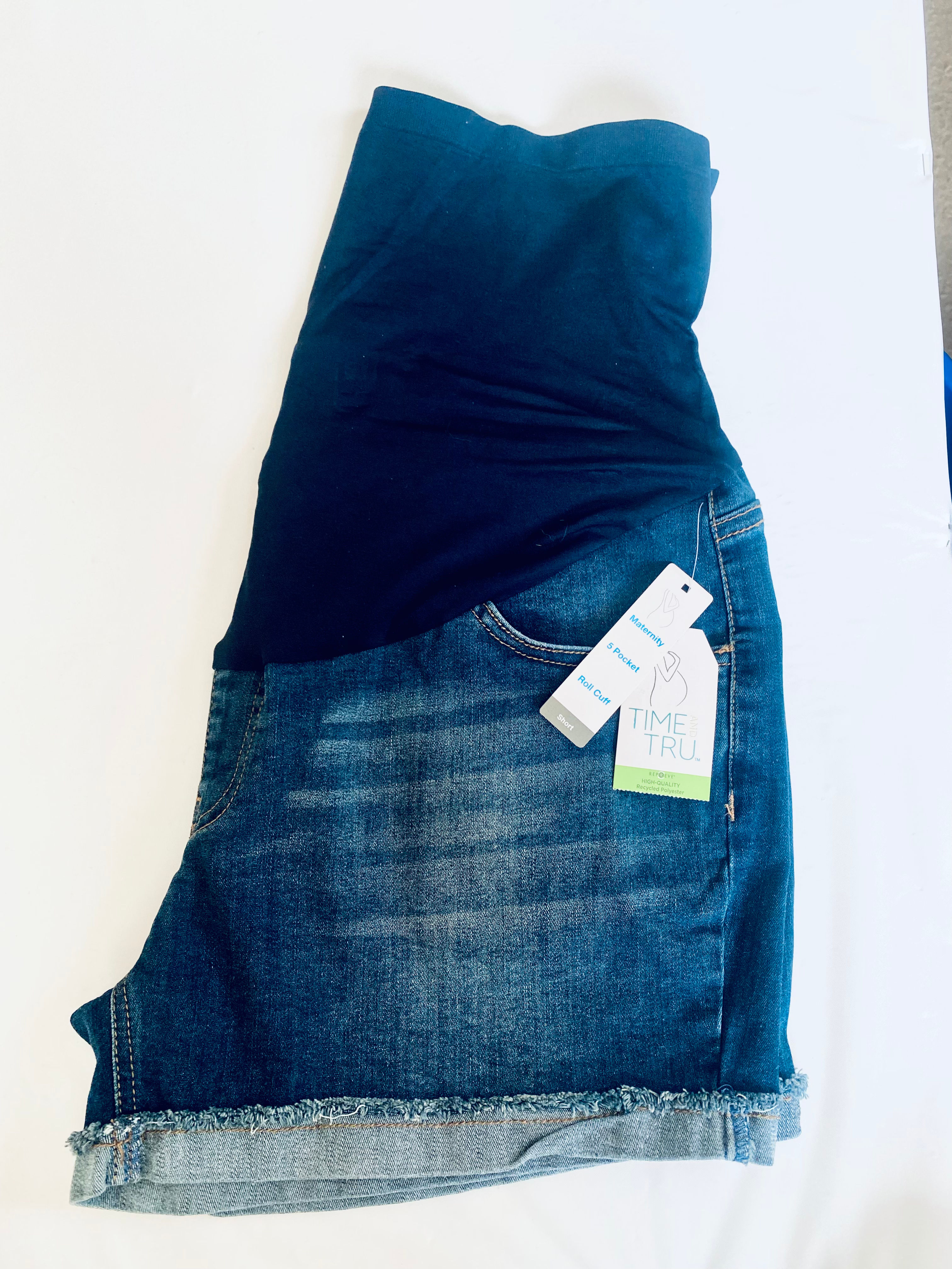 Time& Tru Womens Maternity Jean Shorts - Midwash, Various Sizes