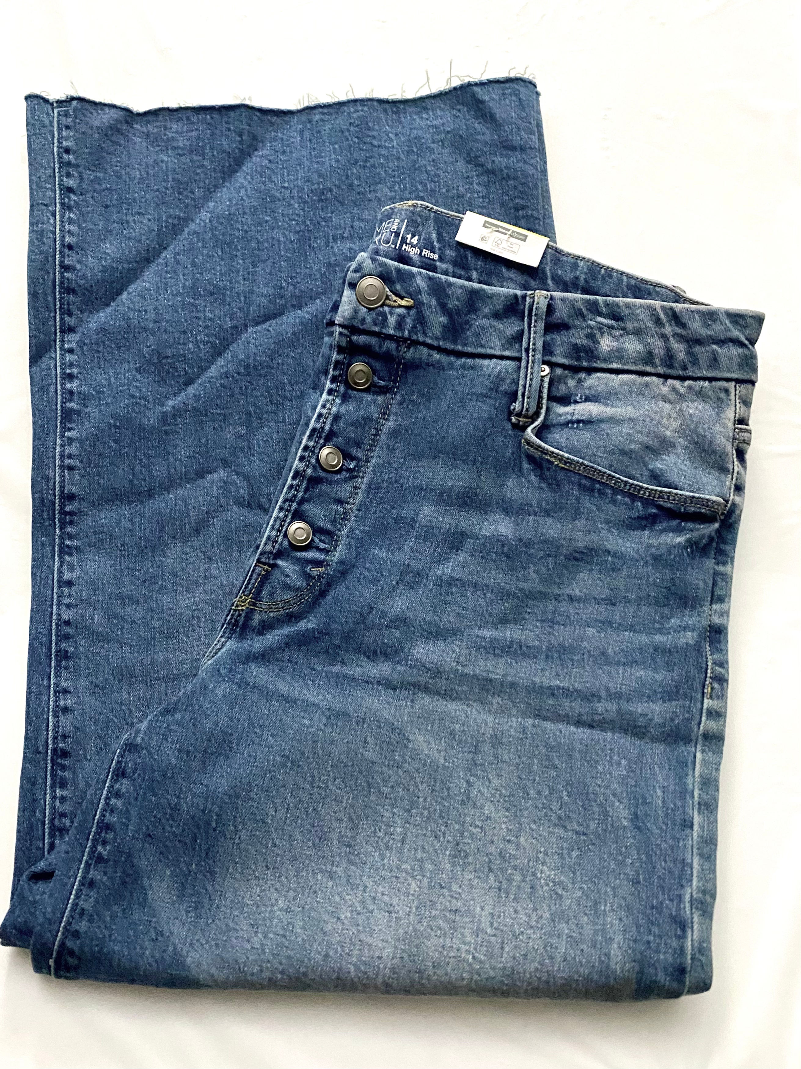 Time and Tru Womens Wide Leg High Rise Stretch Jean - Blue, Size 14