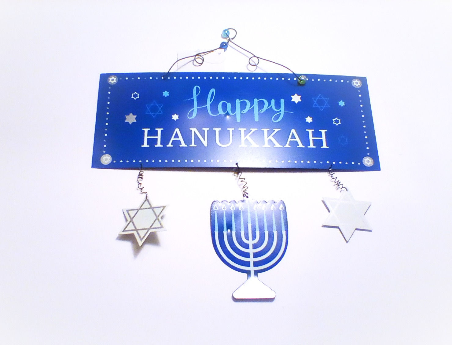 "Happy Hanukkah" Metal Sign Menorah and Star of David Decor