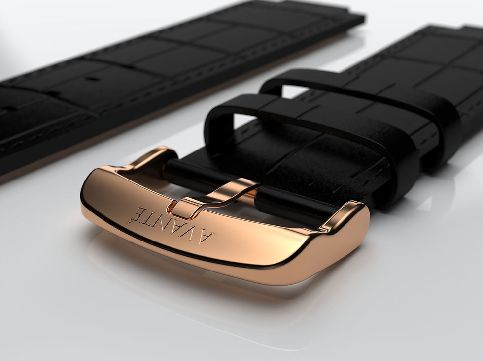 Thumbnail: Leather Strap · Black, Rose Gold Buckle