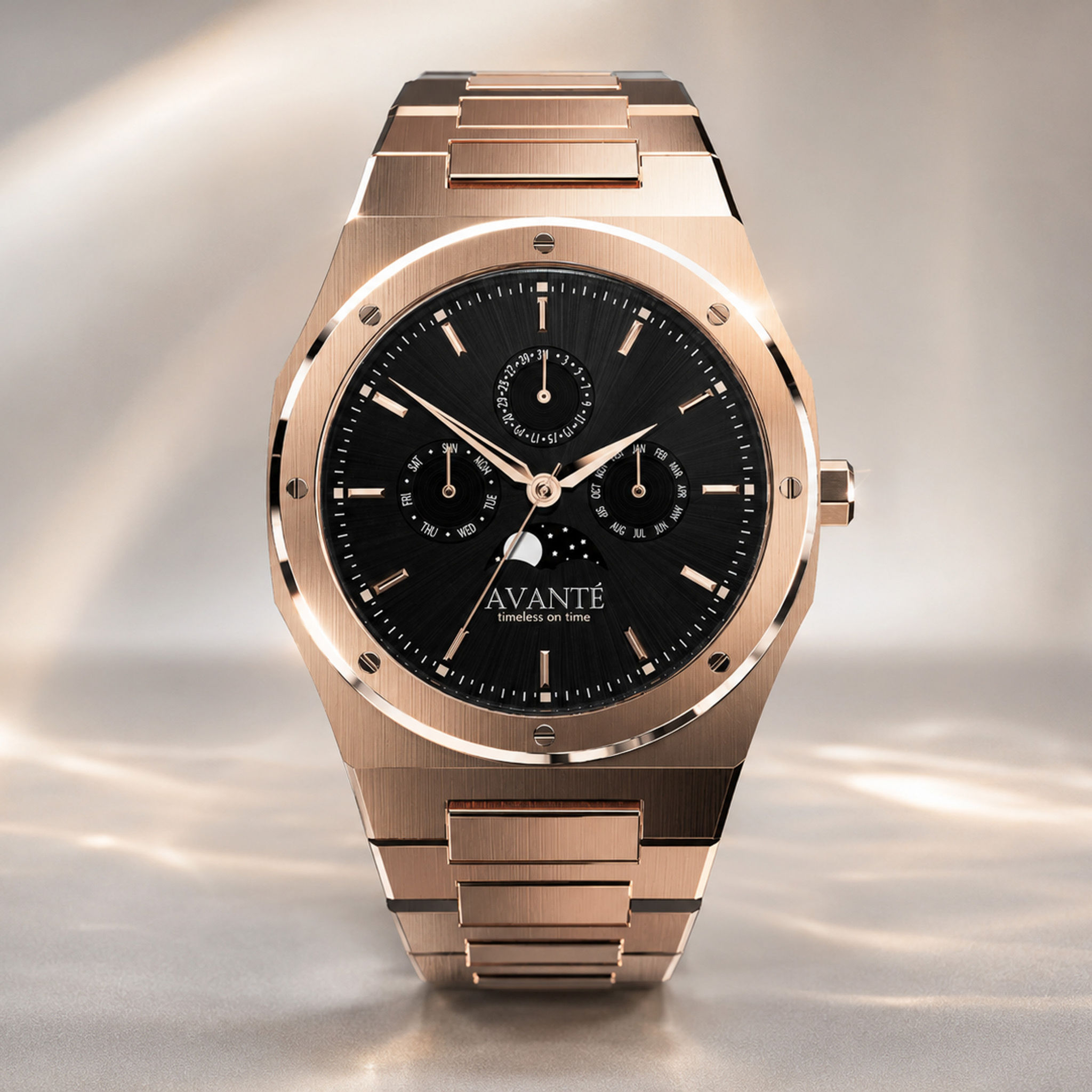 Avanté Lunar Rose Gold Moonphase Watch — 40 mm