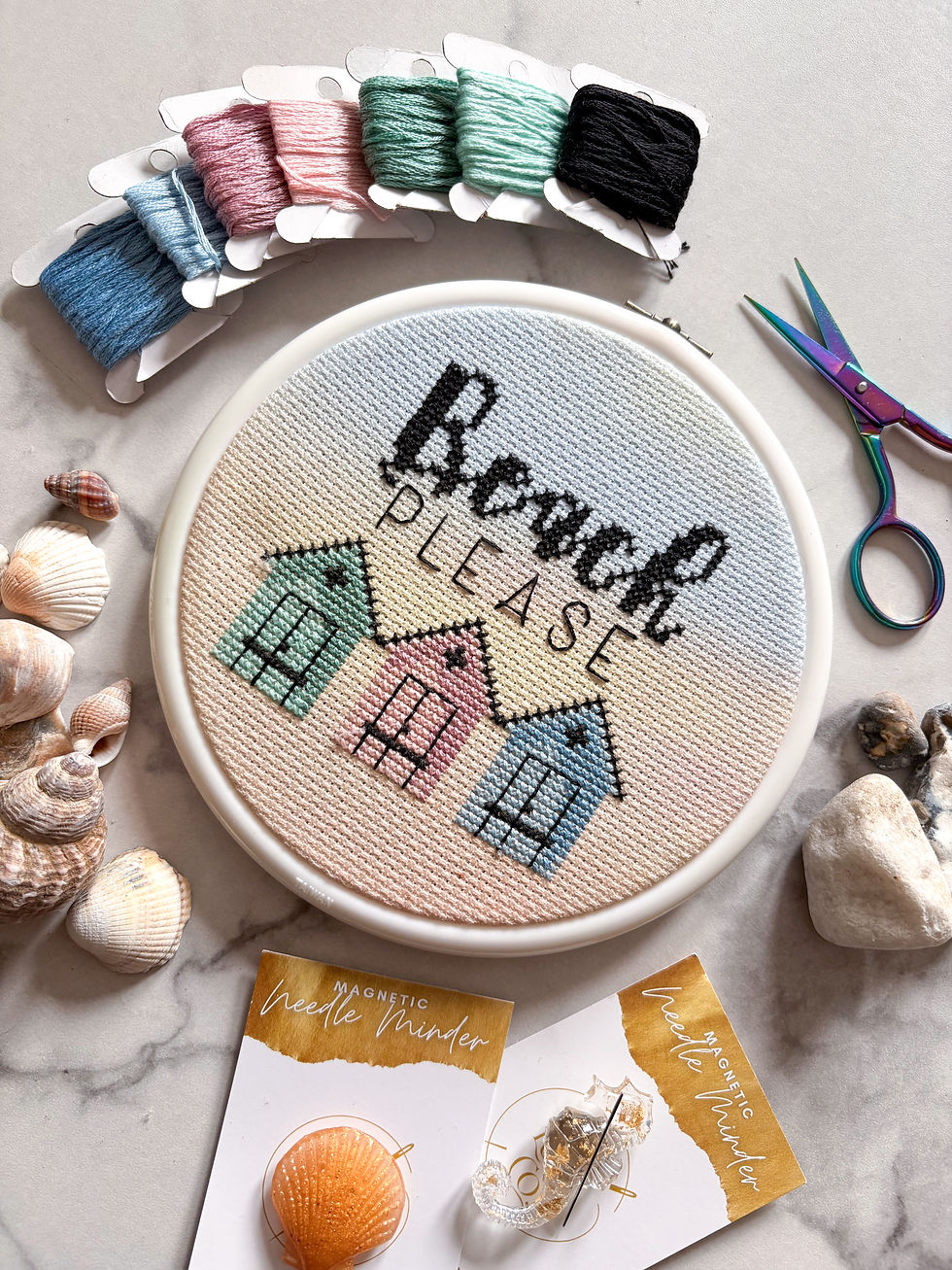 Thumbnail: "Beach Please" Beach Hut Cross Stitch Kit