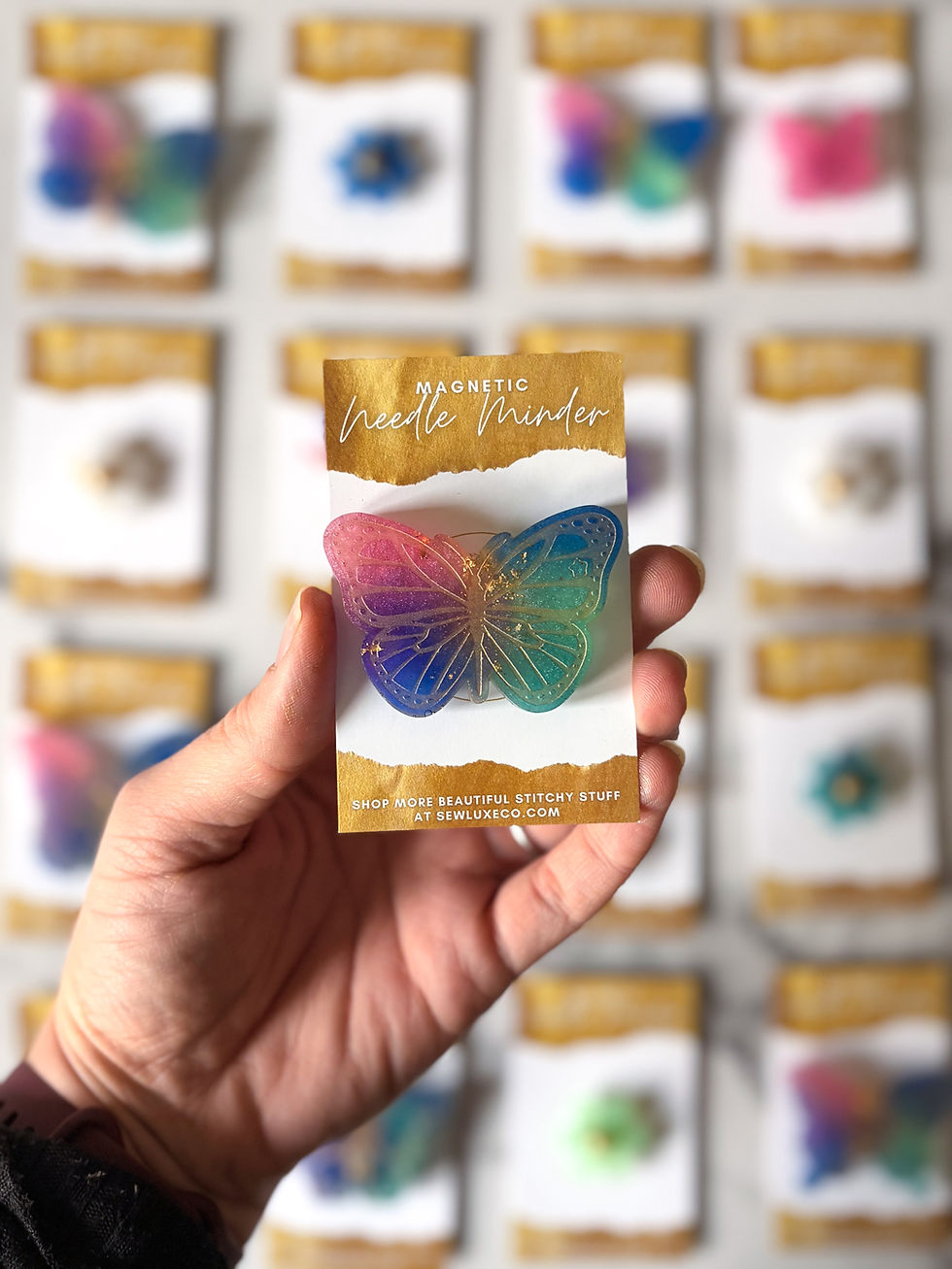 Thumbnail: Multicoloured Butterfly Magnetic Needle Minder