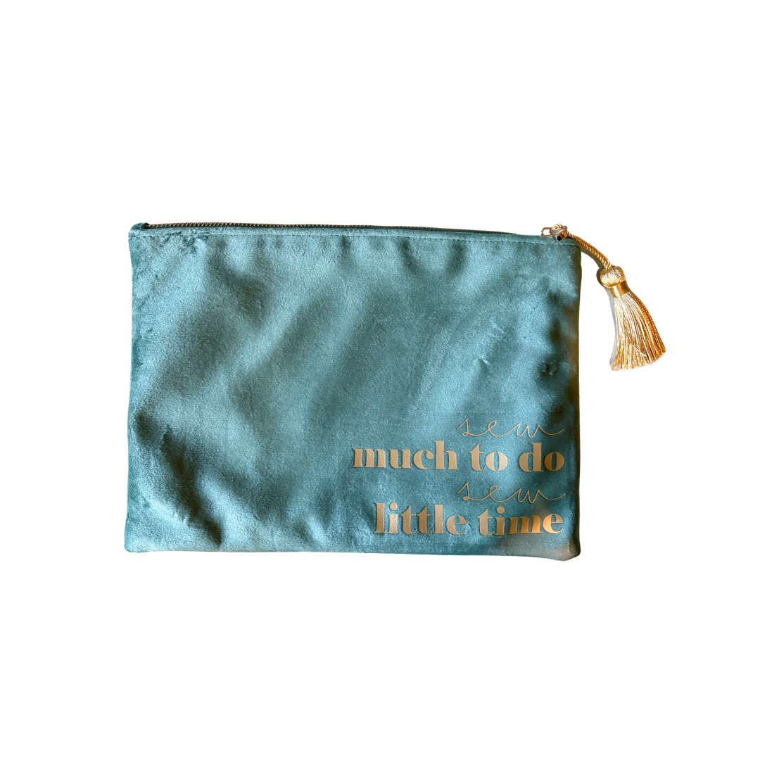 "Sew Much To Do, Sew Little Time" Jade Green & Gold Luxe Sewing Project Bag
