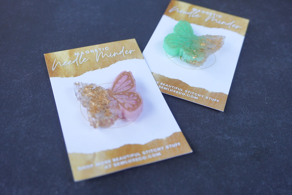 Thumbnail: Baby Pink & Gold Leaf Butterfly Needle Minders