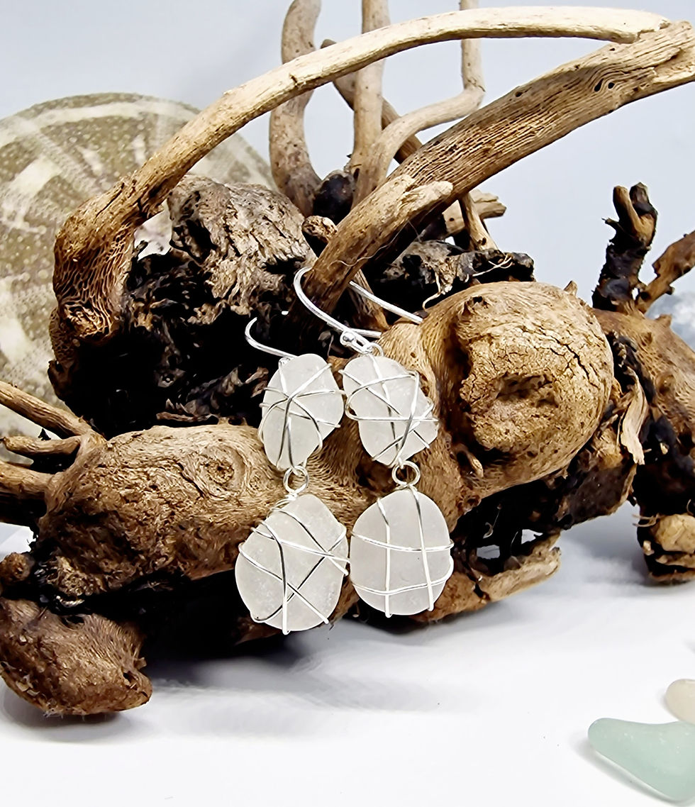 Thumbnail: 3 Drop White Sea Glass Necklace