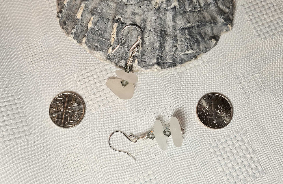Thumbnail: White Sea Glass & Crystal Dropper Earrings