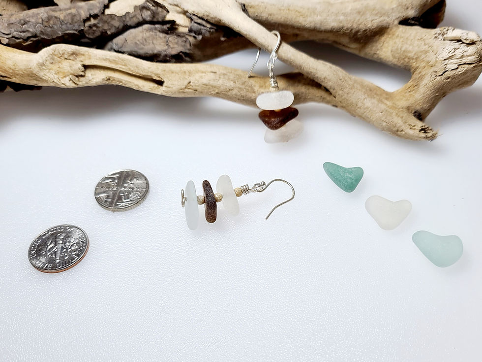 Thumbnail: White & Brown Sea Glass Silver Earrings