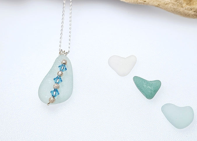 Aqua Sea Glass & Crystal Necklace