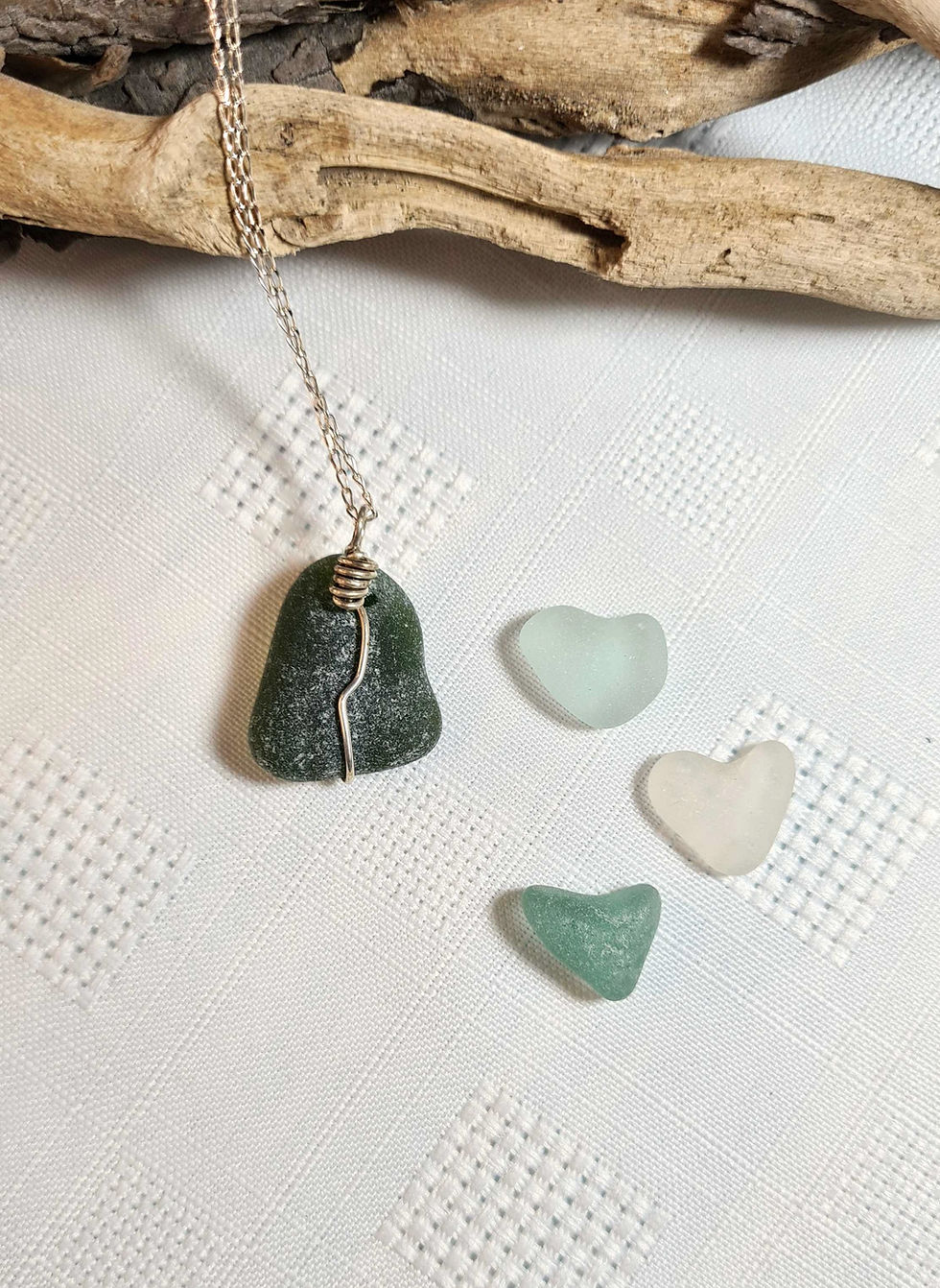Thumbnail: Small Dark Green Sea Glass Silver Necklace