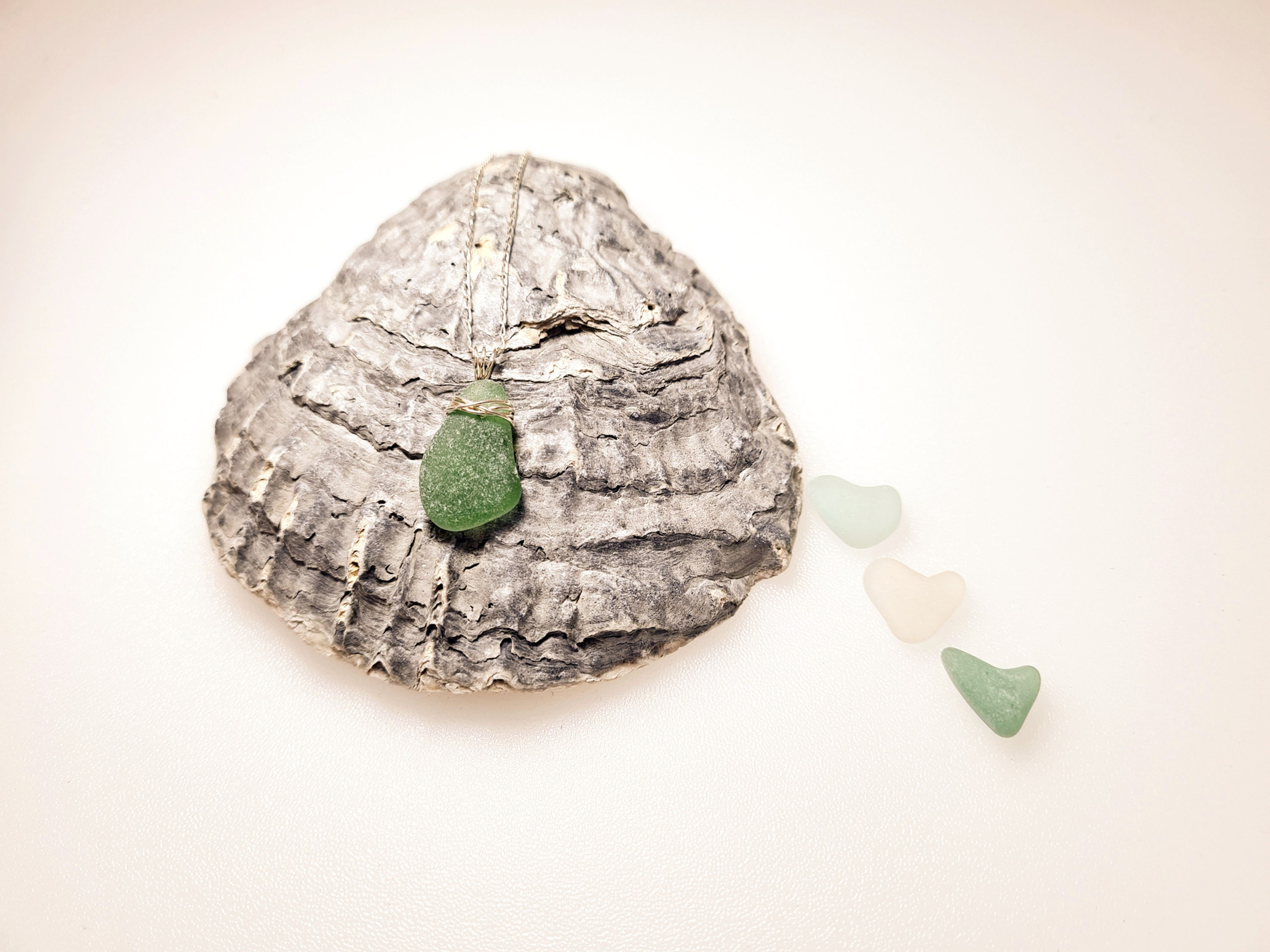 Green Sea Glass Sterling Silver Bracelet