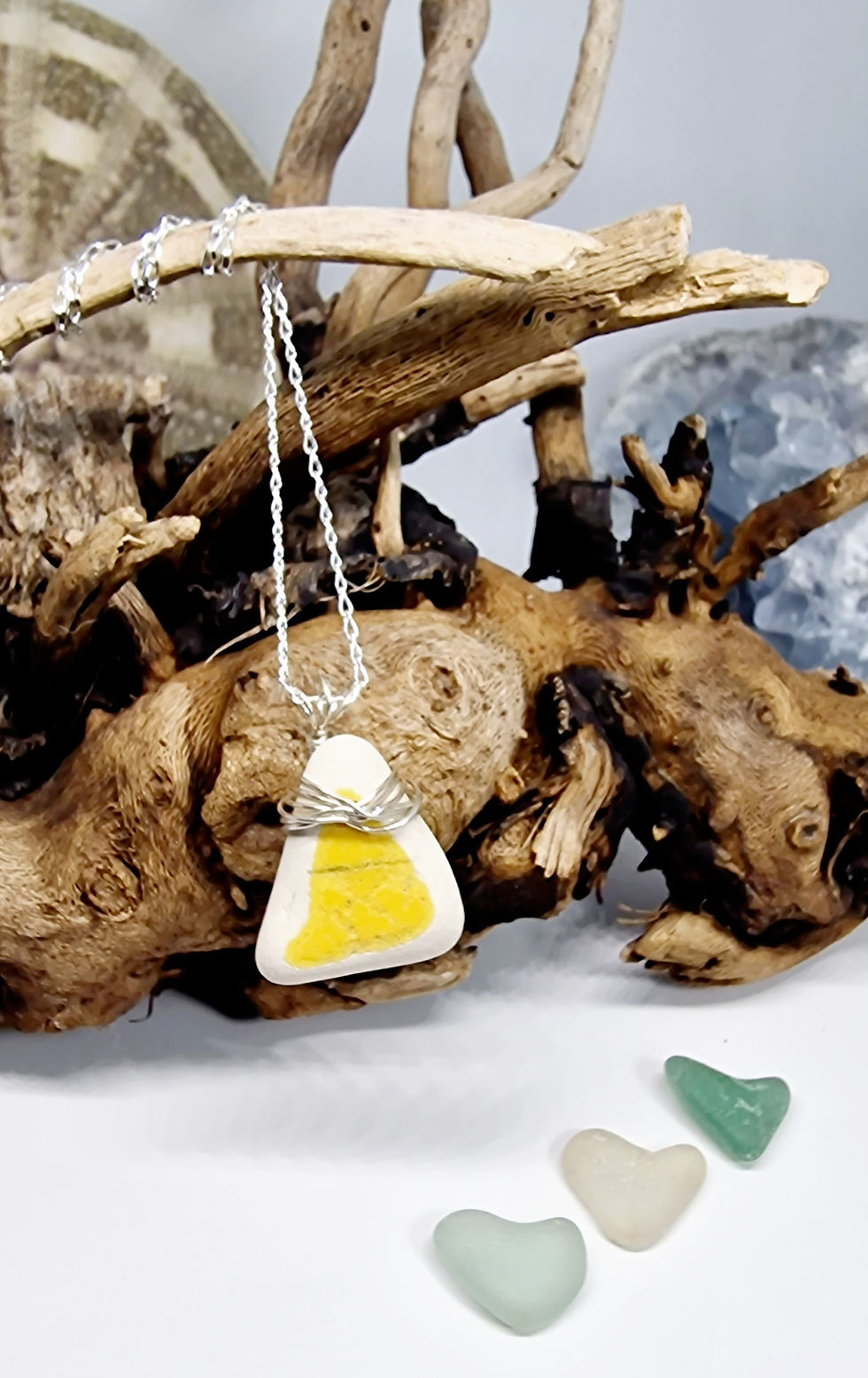 Thumbnail: wire wrapped sterling silver sea china necklace